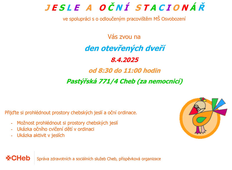 Jesle a oční stacionář - den otevřených dveří 8. 4. 2025